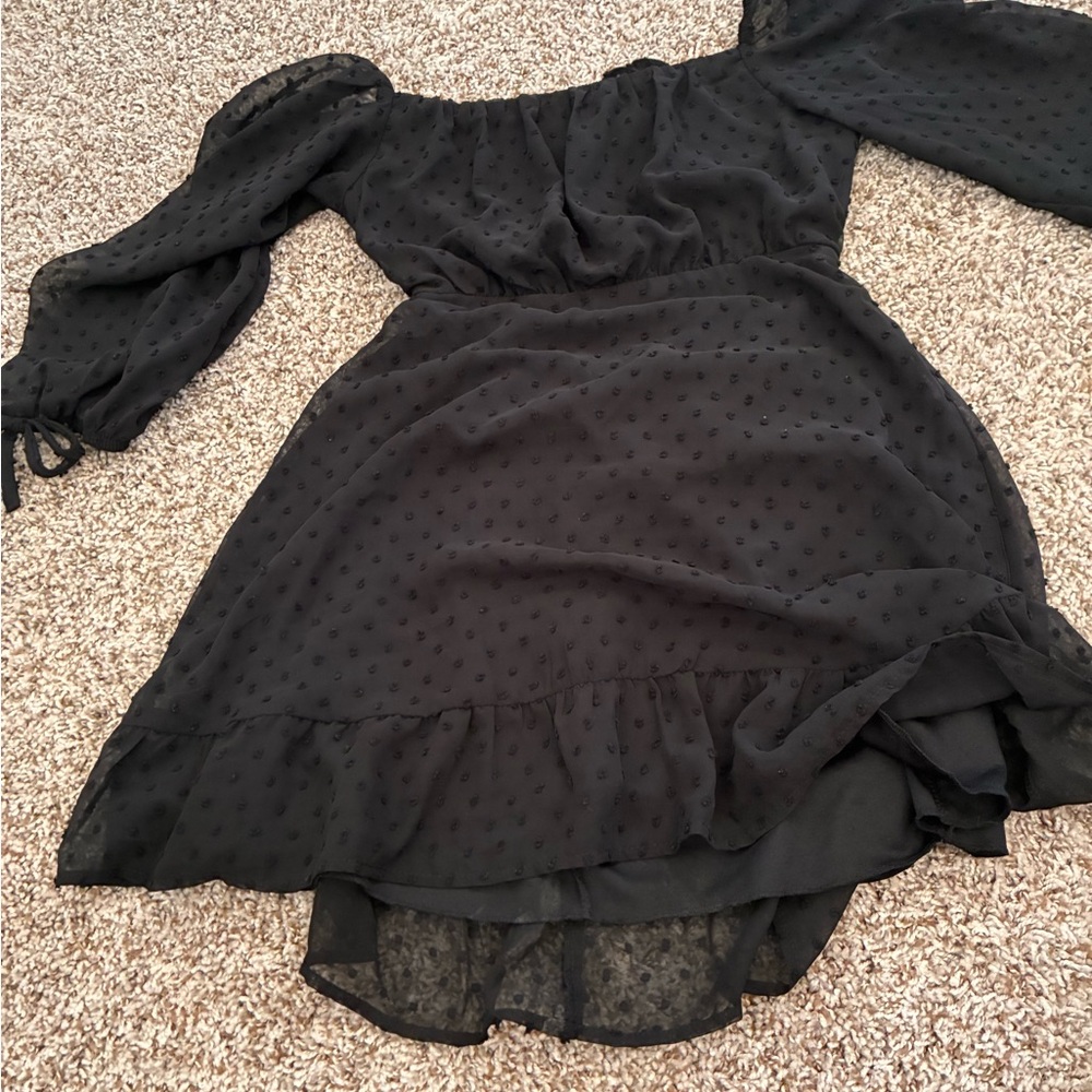 Black Off-Shoulder Dress with Ruffle Hem